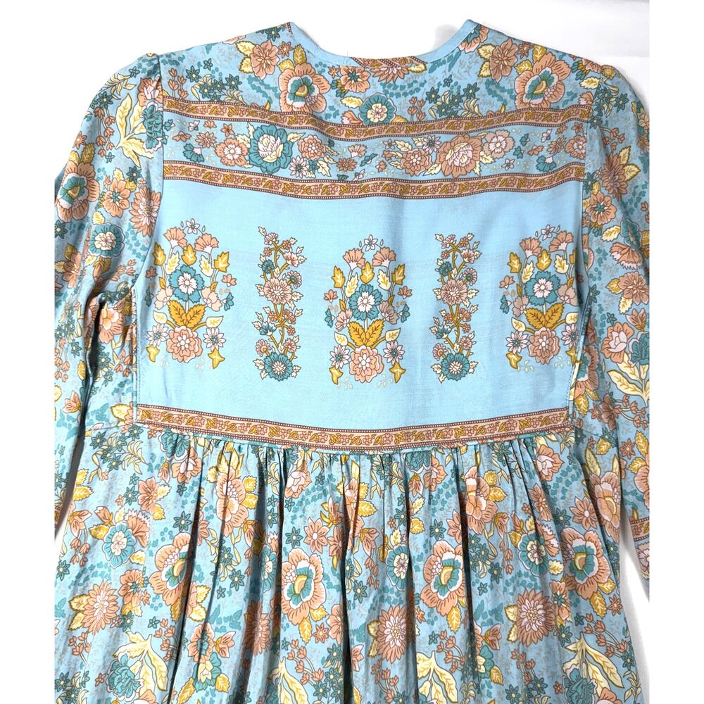 R.Vivimos turquoise and peach Sz 6 floral boho long-sleeve midi dress - Picture 8 of 12